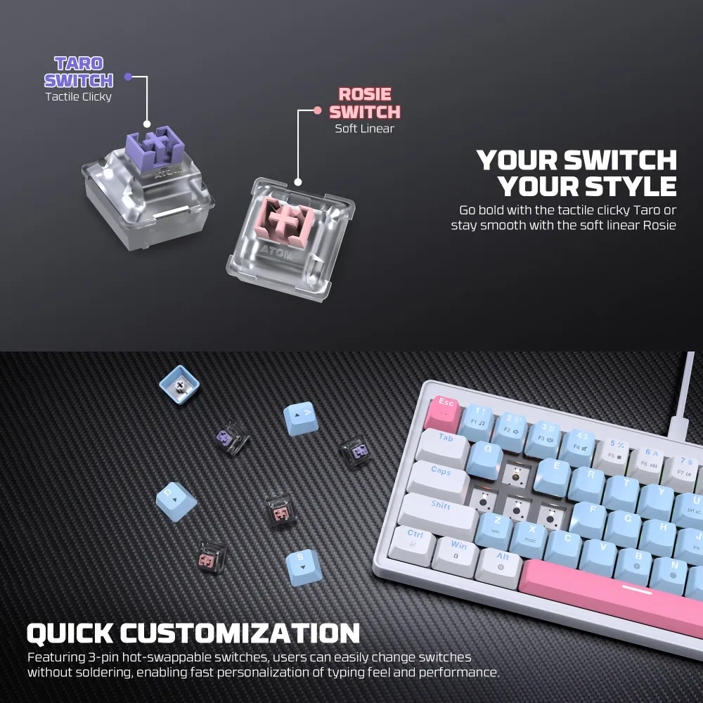 Tastatura Mehanicka Gaming Fantech MK611 Atom x63 AME plava (rosie switch)