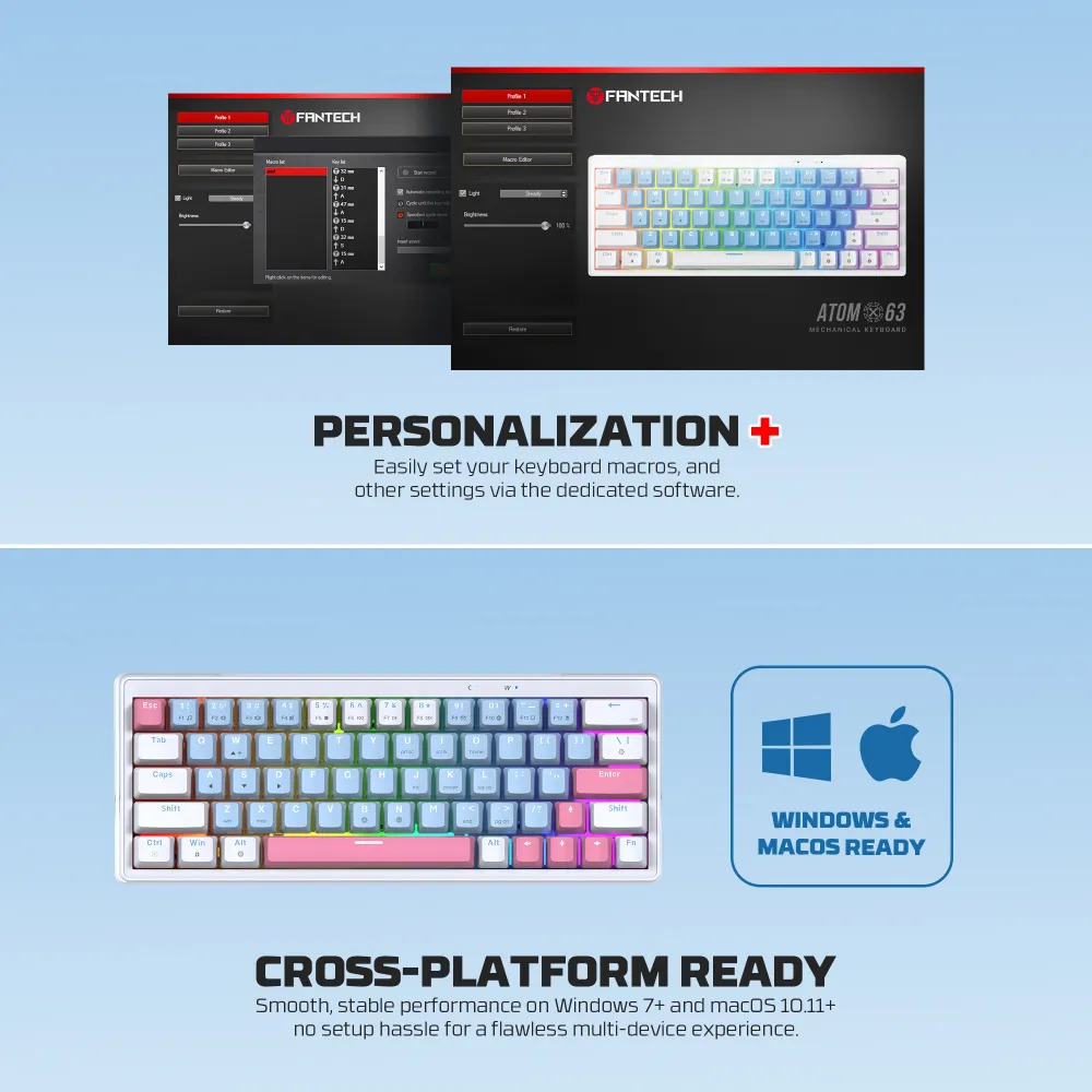 Tastatura Mehanicka Gaming Fantech MK611 Atom x63 AME plava (rosie switch)