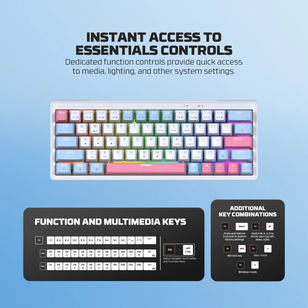 Tastatura Mehanicka Gaming Fantech MK611 Atom x63 AME plava (rosie switch)