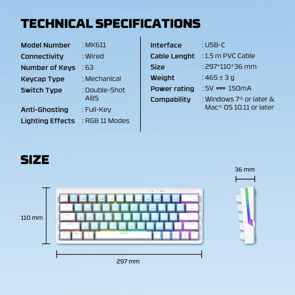 Tastatura Mehanicka Gaming Fantech MK611 Atom x63 AME plava (rosie switch)