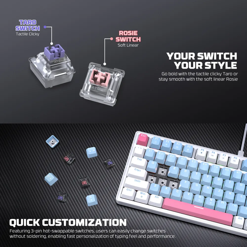 Tastatura Mehanicka Gaming Fantech MK612 Atom x83 AME bela (taro switch)