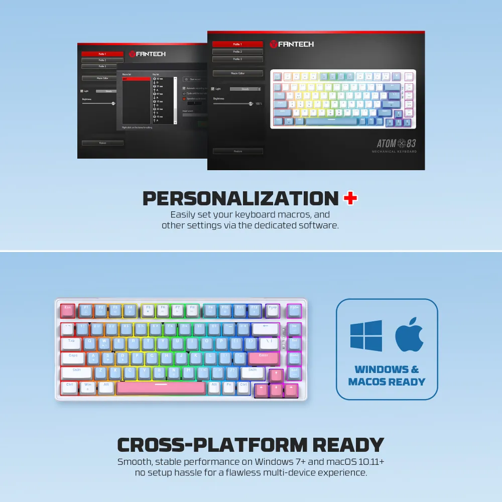 Tastatura Mehanicka Gaming Fantech MK612 Atom x83 AME bela (taro switch)