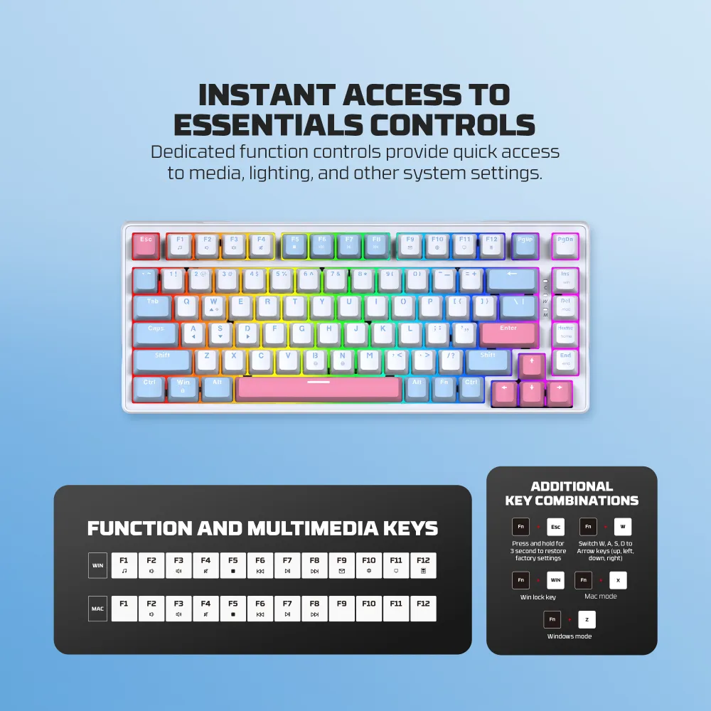 Tastatura Mehanicka Gaming Fantech MK612 Atom x83 AME bela (taro switch)