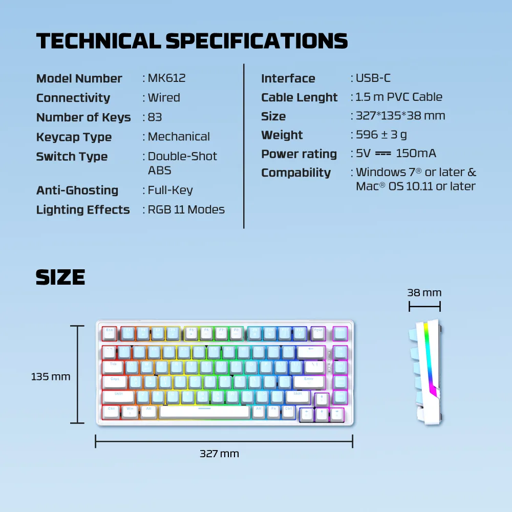 Tastatura Mehanicka Gaming Fantech MK612 Atom x83 AME bela (taro switch)