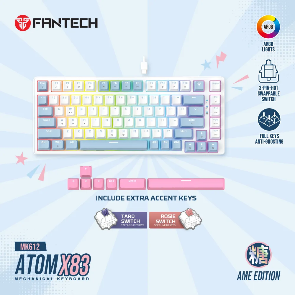 Tastatura Mehanicka Gaming Fantech MK612 Atom x83 AME bela (rosie switch)