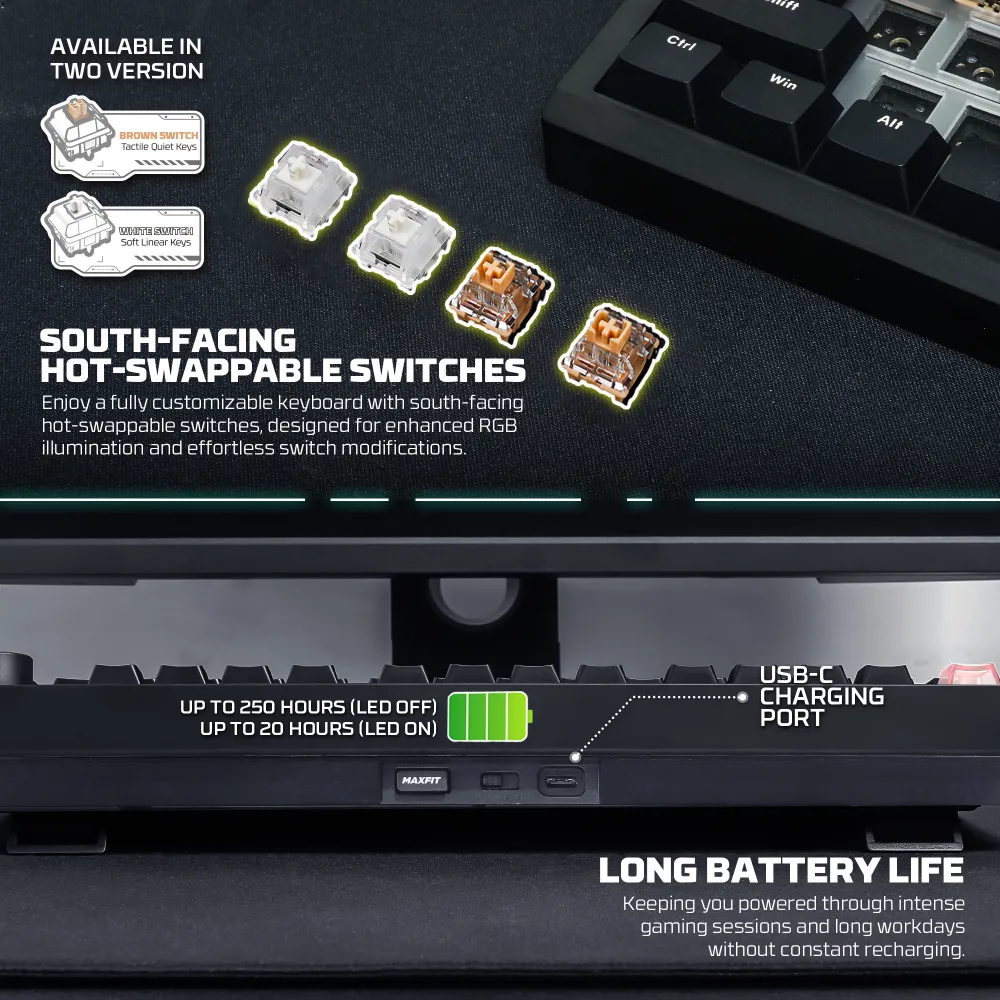 Tastatura Mehanicka Gaming Fantech MK921 Maxfit 8 Wireless white white switch