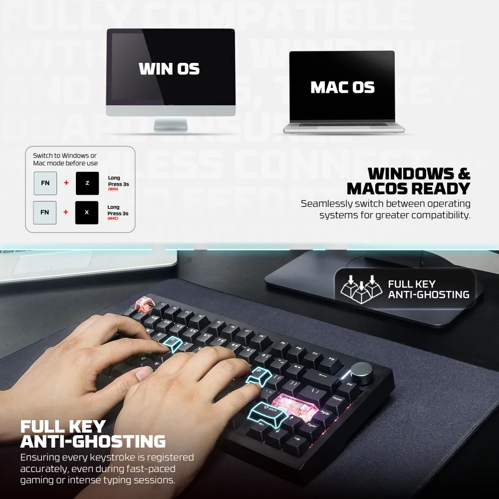Tastatura Mehanicka Gaming Fantech MK921 Maxfit 8 Wireless white white switch