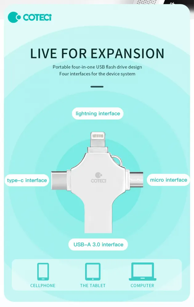 USB flash memorija Coteci CS8836 32GB USB 3.0/micro USB/Type C/lightning