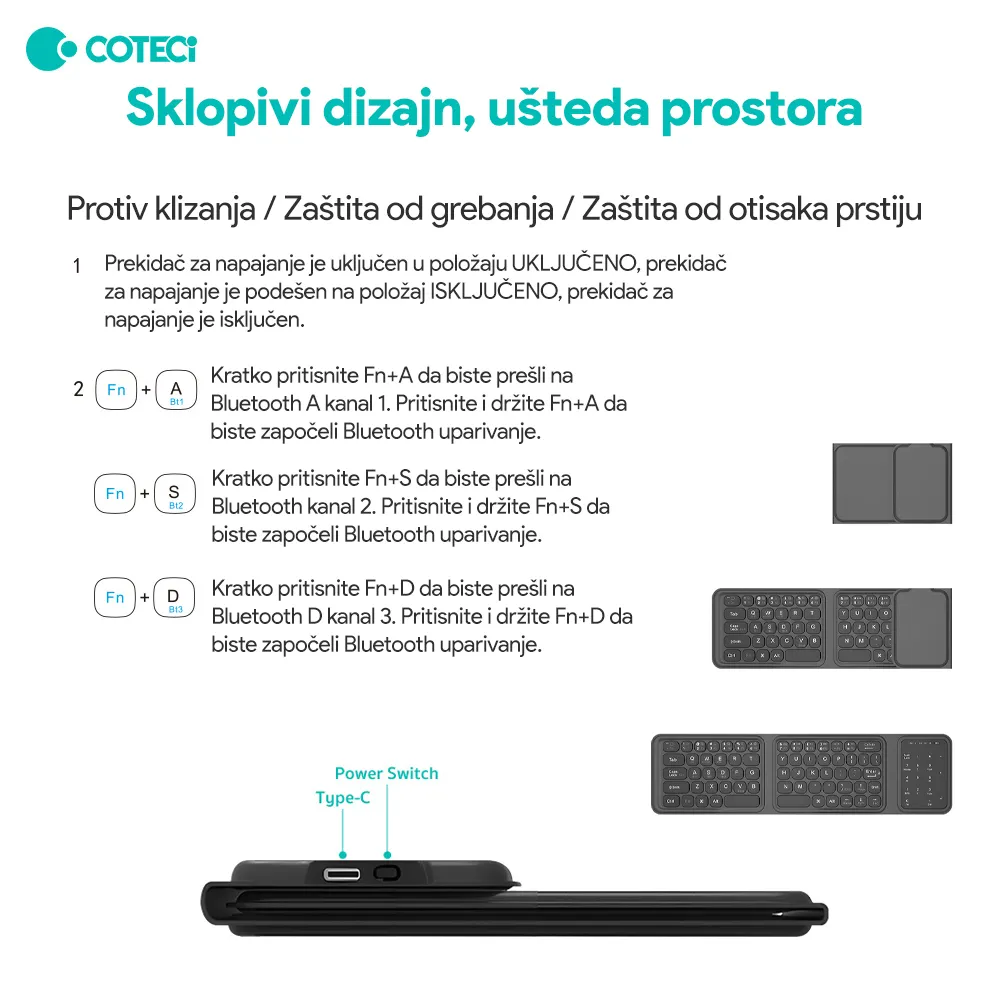 Tastatura Coteci 65 Fold crna