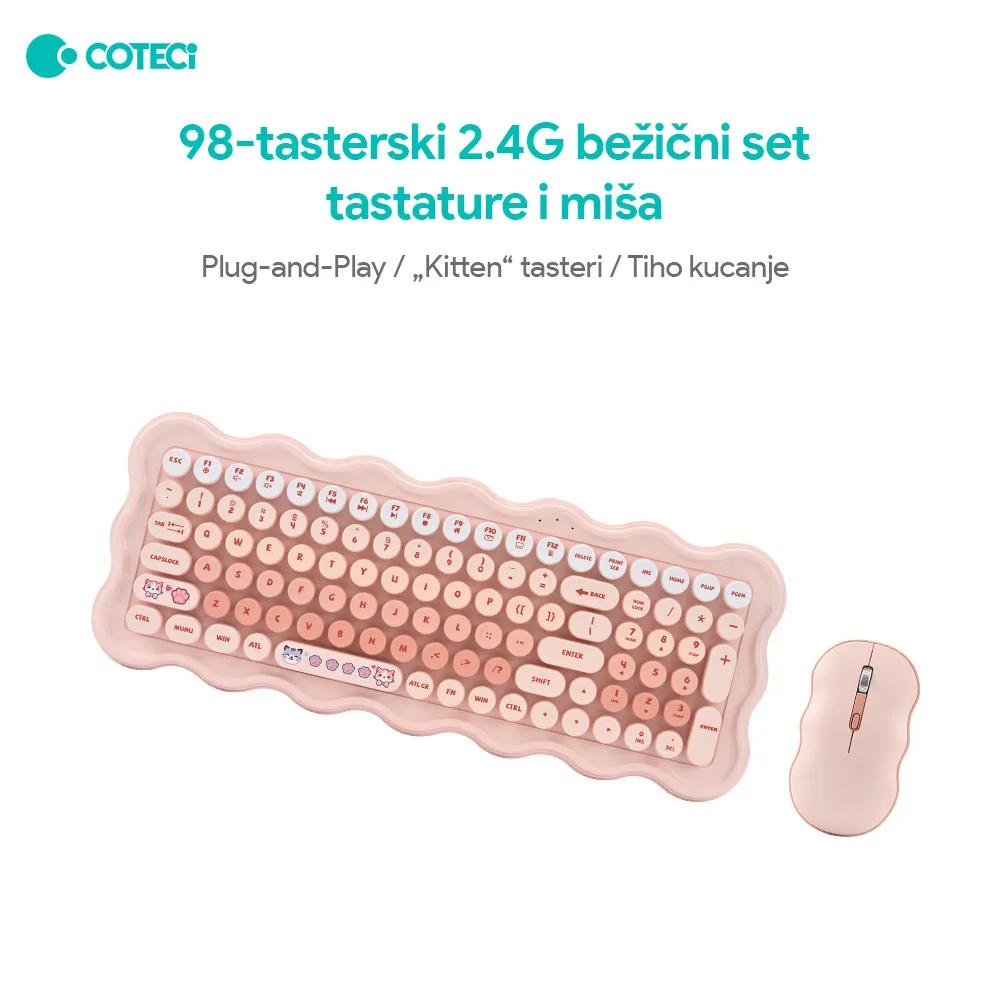 Combo mis i tastatura Coteci OF-056 roze