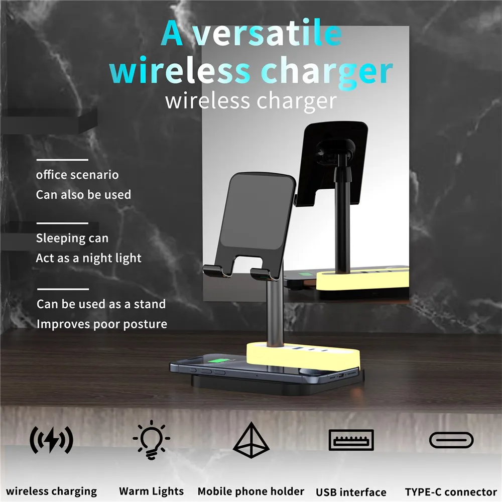 Desktop drzac za mobilni telefon HT531 sa wireless punjacem i LED svetlom crni