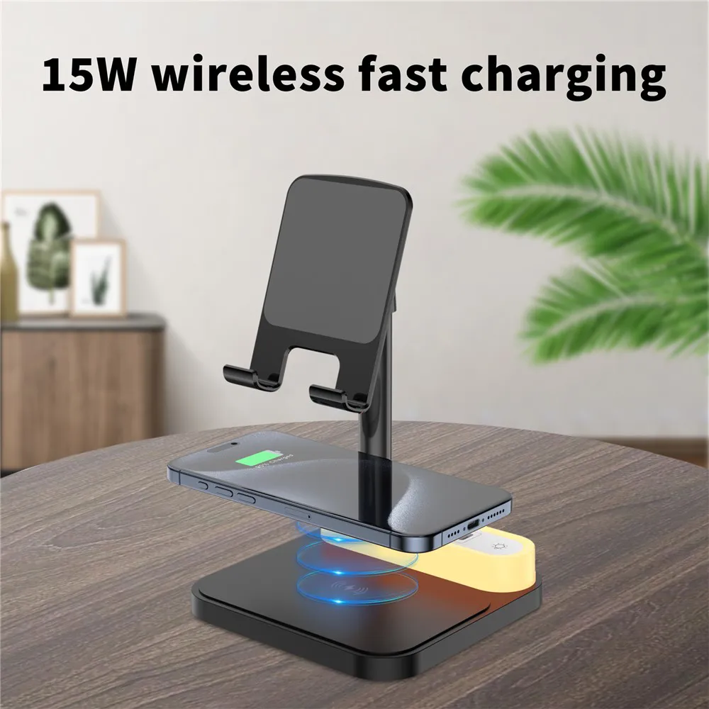 Desktop drzac za mobilni telefon HT531 sa wireless punjacem i LED svetlom crni