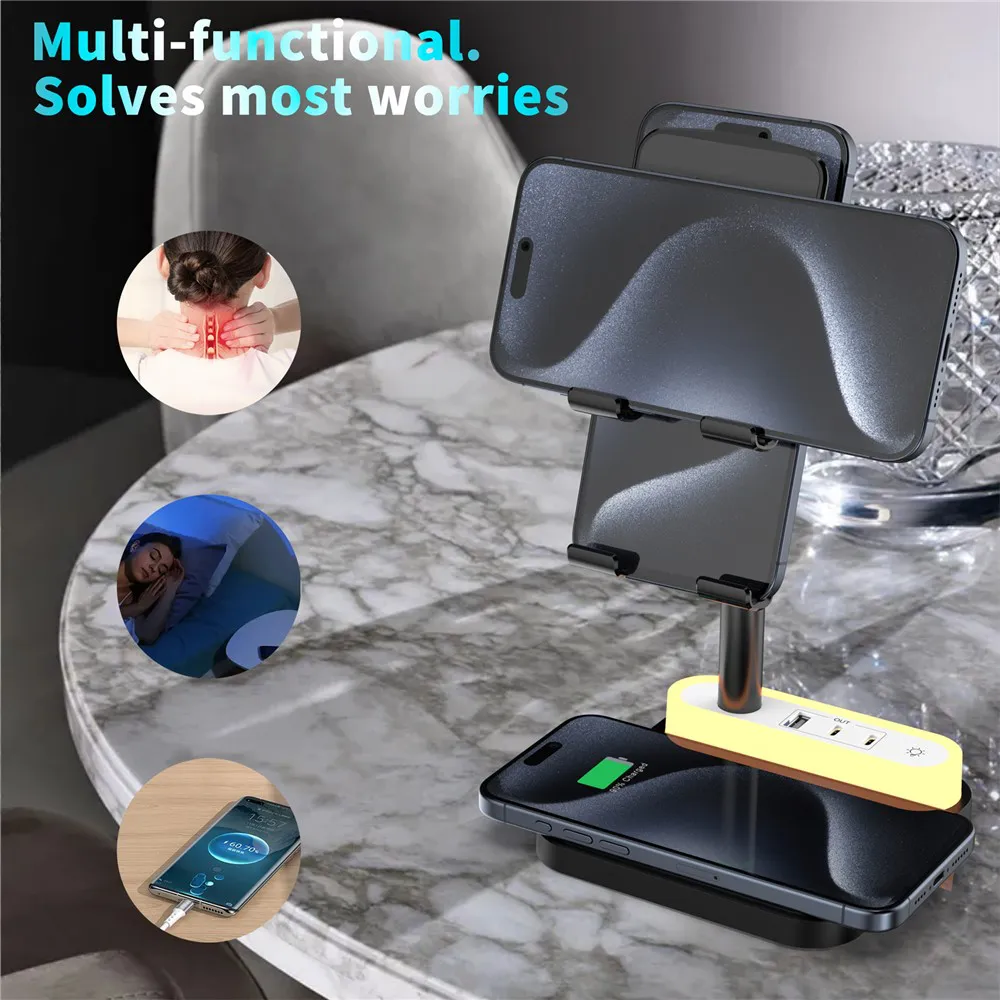 Desktop drzac za mobilni telefon HT531 sa wireless punjacem i LED svetlom crni