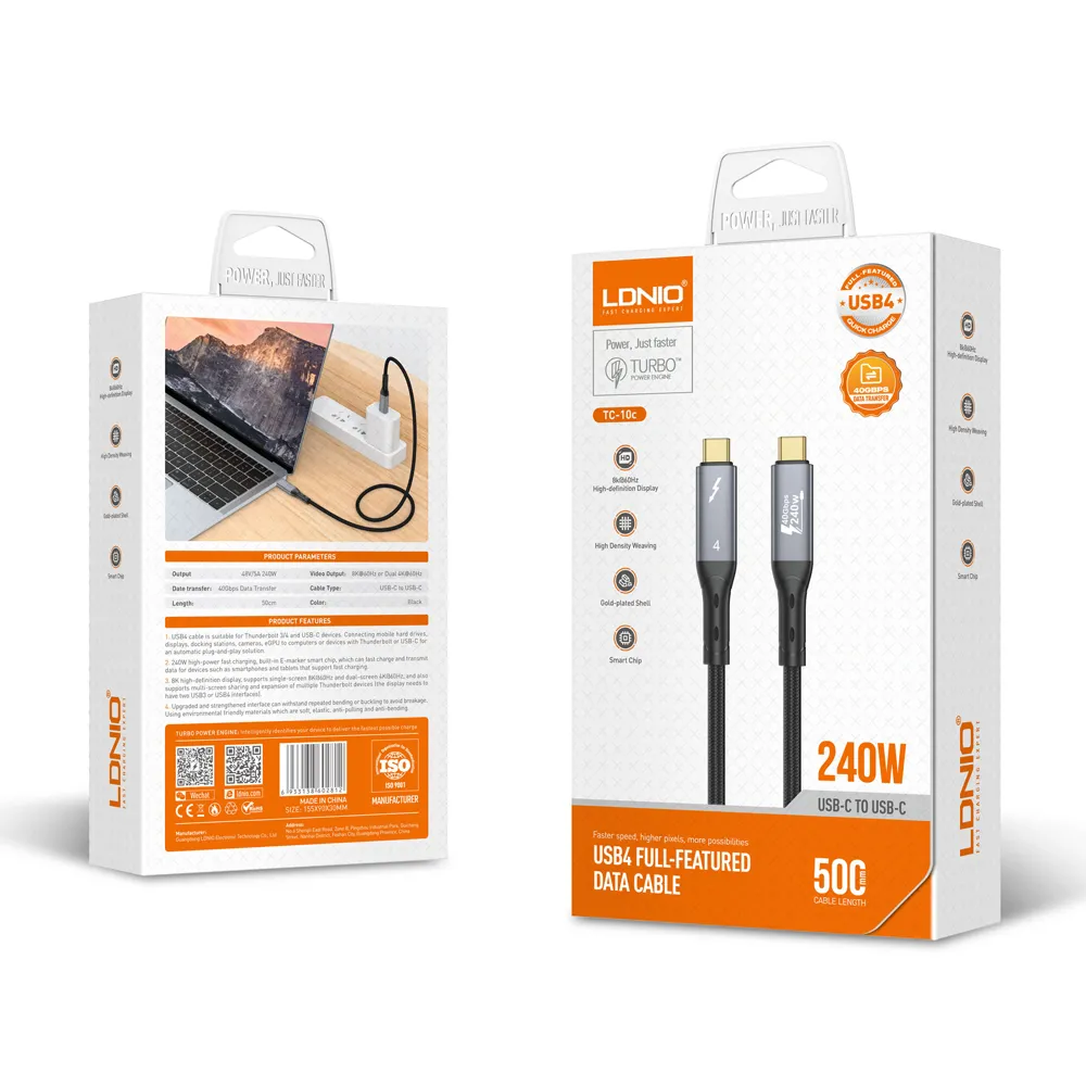 Data kabl LDNIO TC11c, USB 4.0, PD3.1, 240W, 40Gbps, 8K 60Hz PD na Type C crni 1m