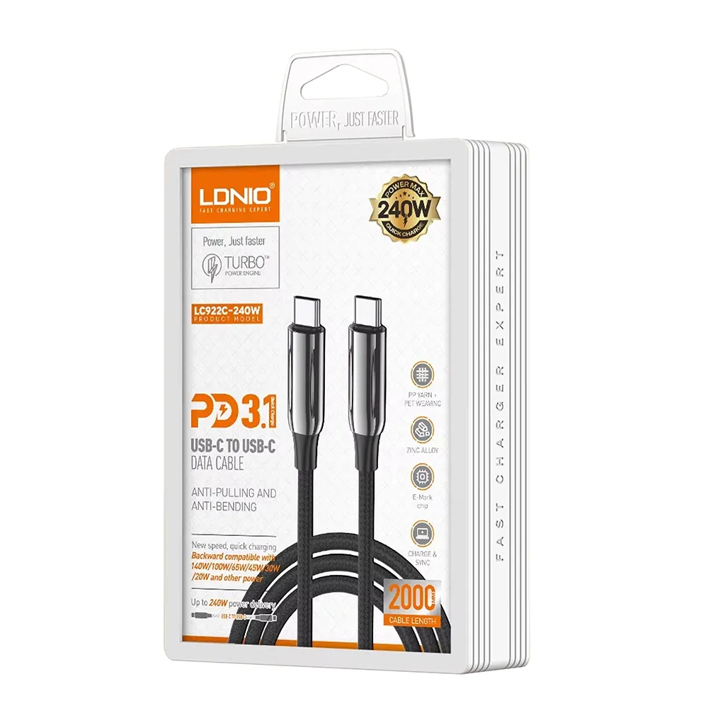 Data kabl LDNIO LC922c -240W Type C na Type C crni 1m
