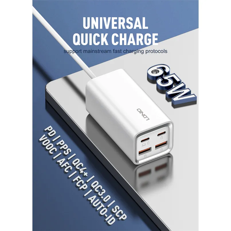 Kucni punjac LDNIO A4610C, QC4+, PD3.0, PPS, 65W beli