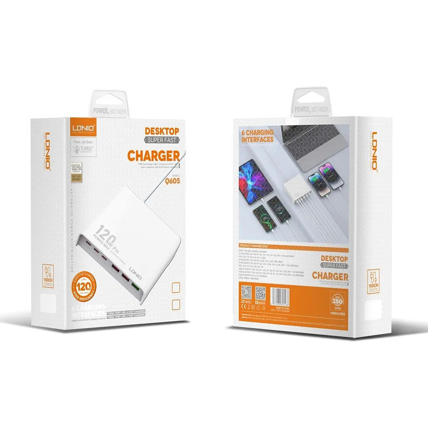 Kucni punjac LDNIO Q605, QC4+, PD3.0, SCP, PPS, VOOC, 120W total power beli