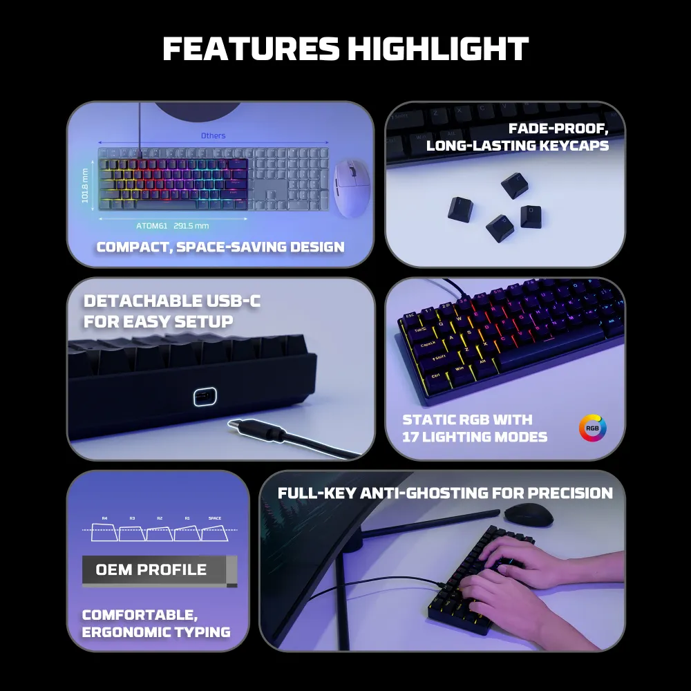 Tastatura Mehanicka Gaming Fantech MK211 RGB Atom61 crna (red switch)