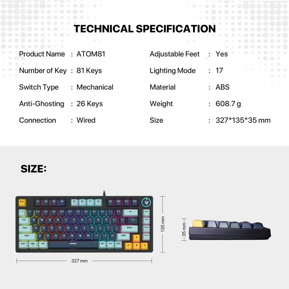 Tastatura Mehanicka Gaming Fantech MK875 RGB Atom 81 Navy (rosie switch)