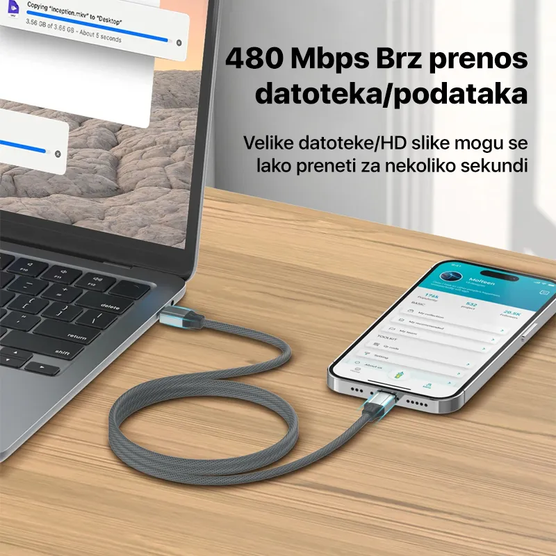 Data kabl LDNIO LC442C 100w, Type C na Type C sivi 2m