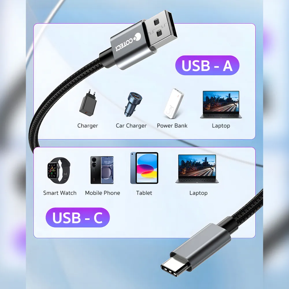 Data kabl Coteci 87313 60W 10 Gbps USB 3.0 na Type C crni 2m