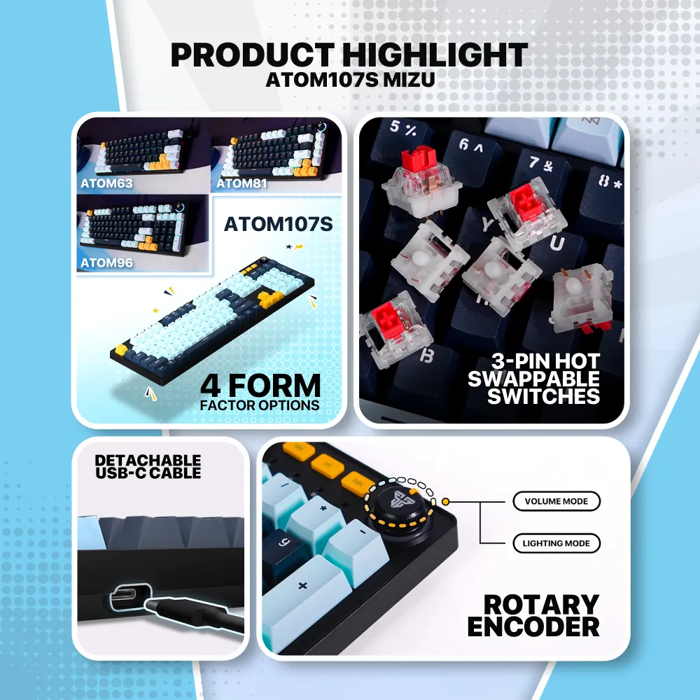 Tastatura Mehanicka Gaming Fantech MK893S RGB Atom 107S MIZU Blue (Blue switch)