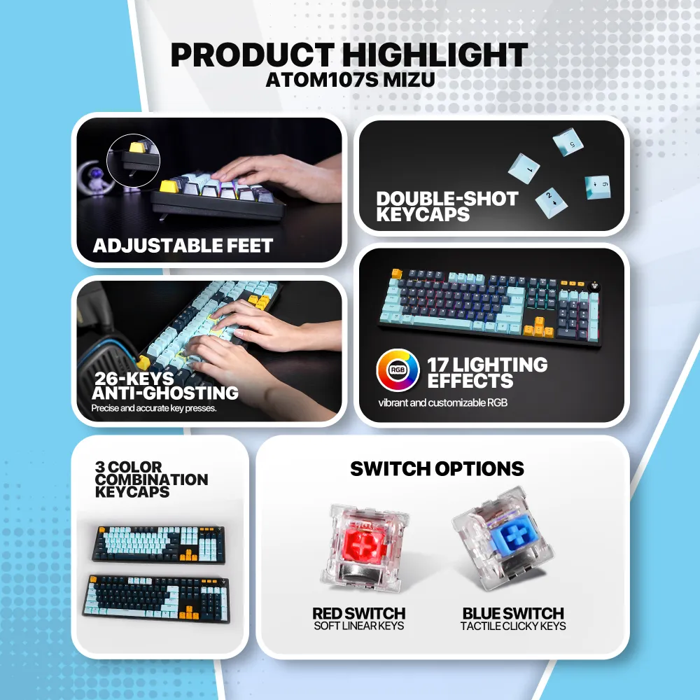Tastatura Mehanicka Gaming Fantech MK893S RGB Atom 107S MIZU Blue (Blue switch)