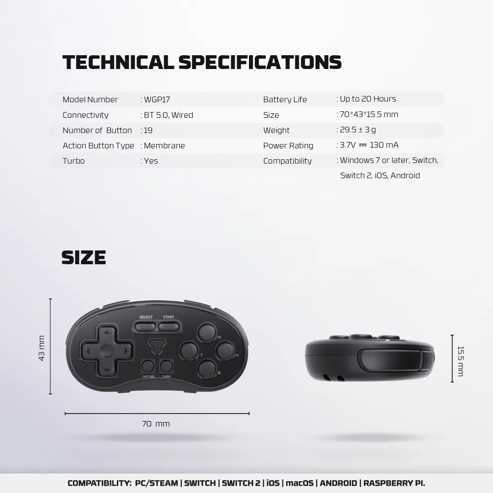 Joypad Wireless Fantech WGP17 Eos mini sivi
