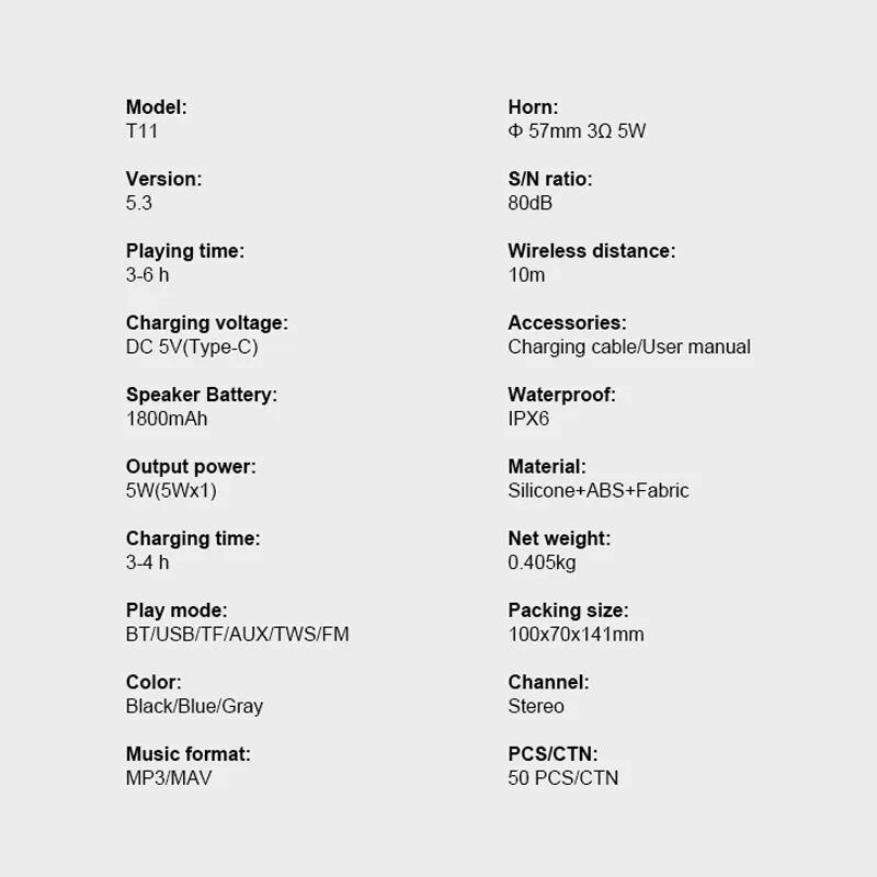 Bluetooth zvucnik Kisonli T11 5W sivi