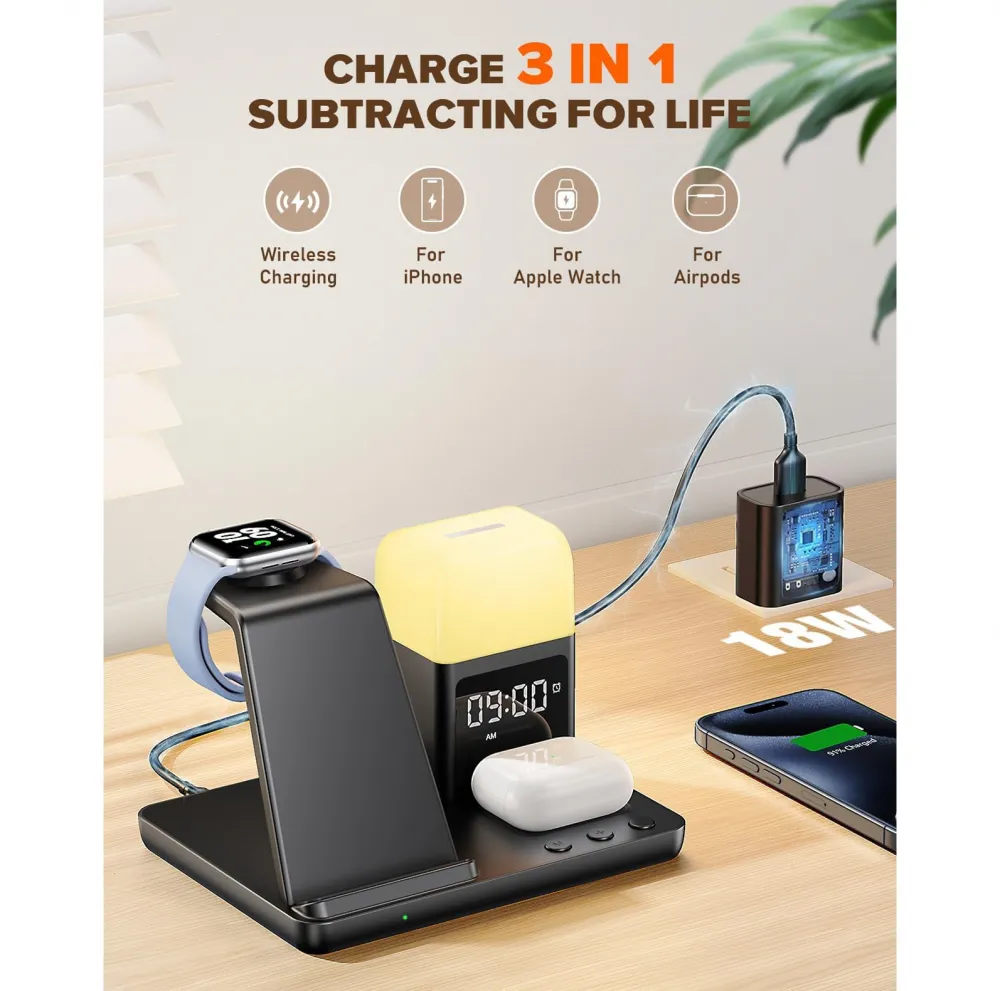 Desktop drzac za mobilni telefon Z18 6u1 (wireless punjac za mobilni telefon, slusalice i Apple sm