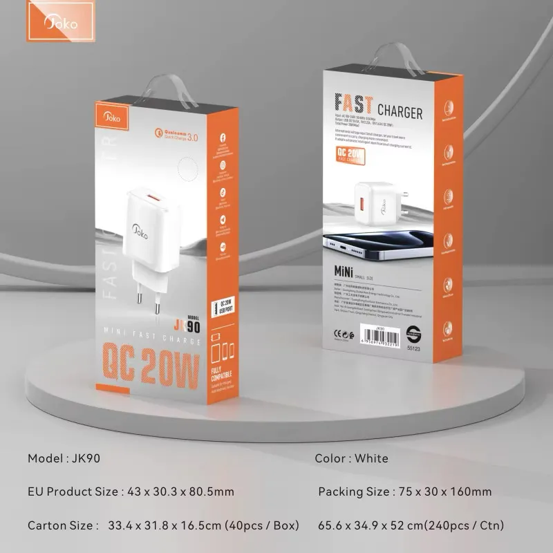 Kucni punjac KONFULON JK90 + DC65 PD20W sa kablom USB na Type C beli