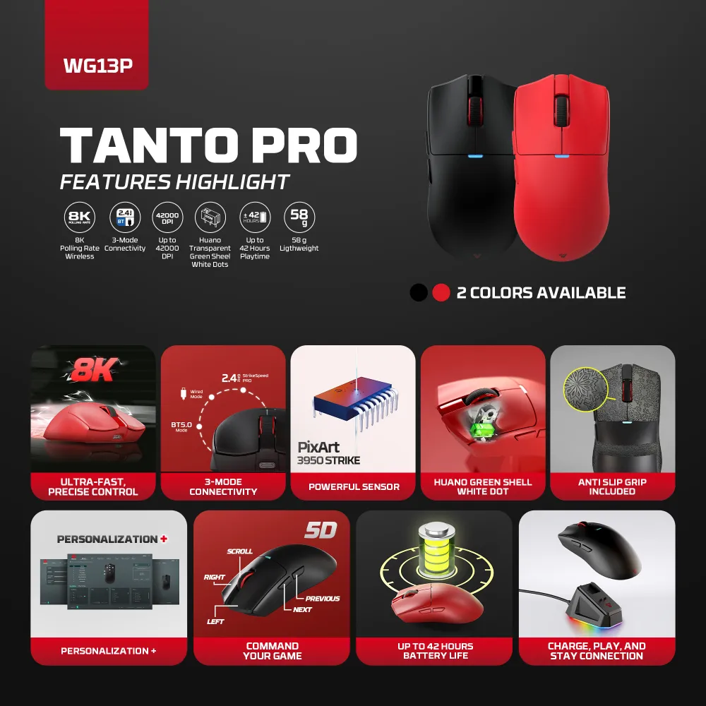 Mis Wireless Gaming Fantech WG13P Tanto Pro P crni