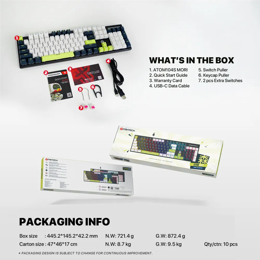 Tastatura Mehanicka Gaming Fantech MK878S RGB Atom 104S Mori plava (taro switch)