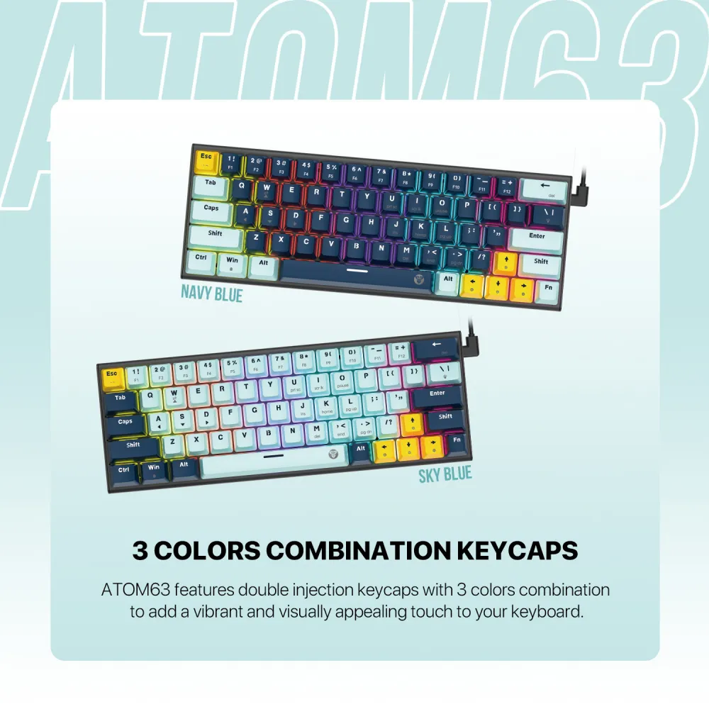Tastatura Mehanicka Gaming Fantech MK874V2 RGB Atom 63 Mizu Navy (taro switch)
