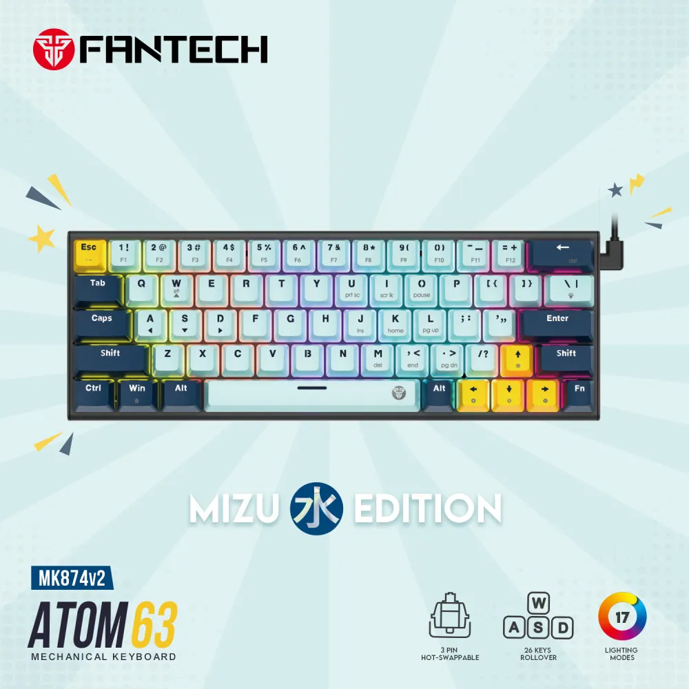 Tastatura Mehanicka Gaming Fantech MK874V2 RGB Atom 63 Mizu SkyBlue (rosie switch)