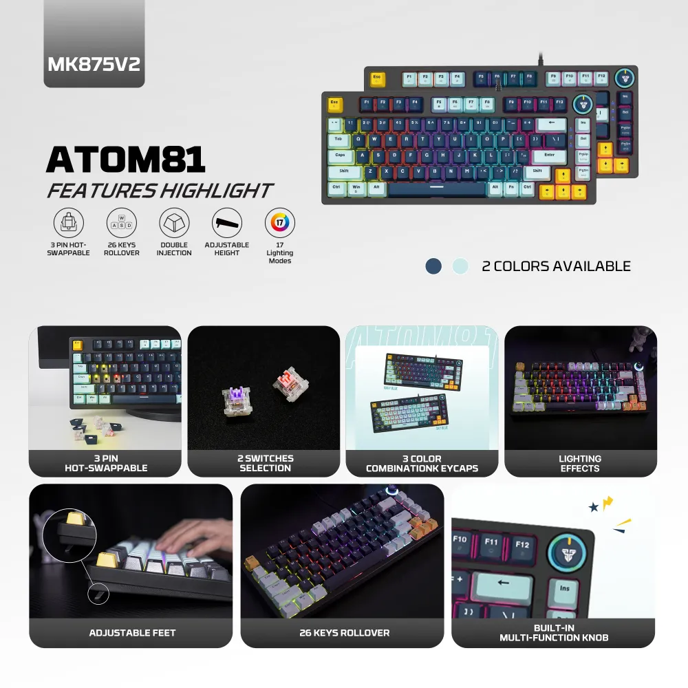 Tastatura Mehanicka Gaming Fantech MK875V2 RGB Atom 81 Mizu Navy (Rosie switch)