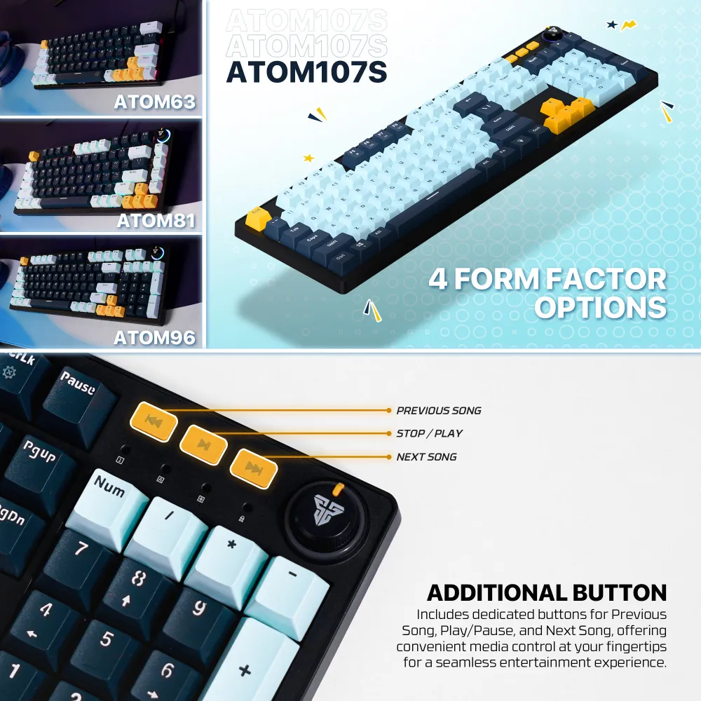 Tastatura Mehanicka Gaming Fantech MK893S RGB Atom 107S MIZU Blue (Taro switch)