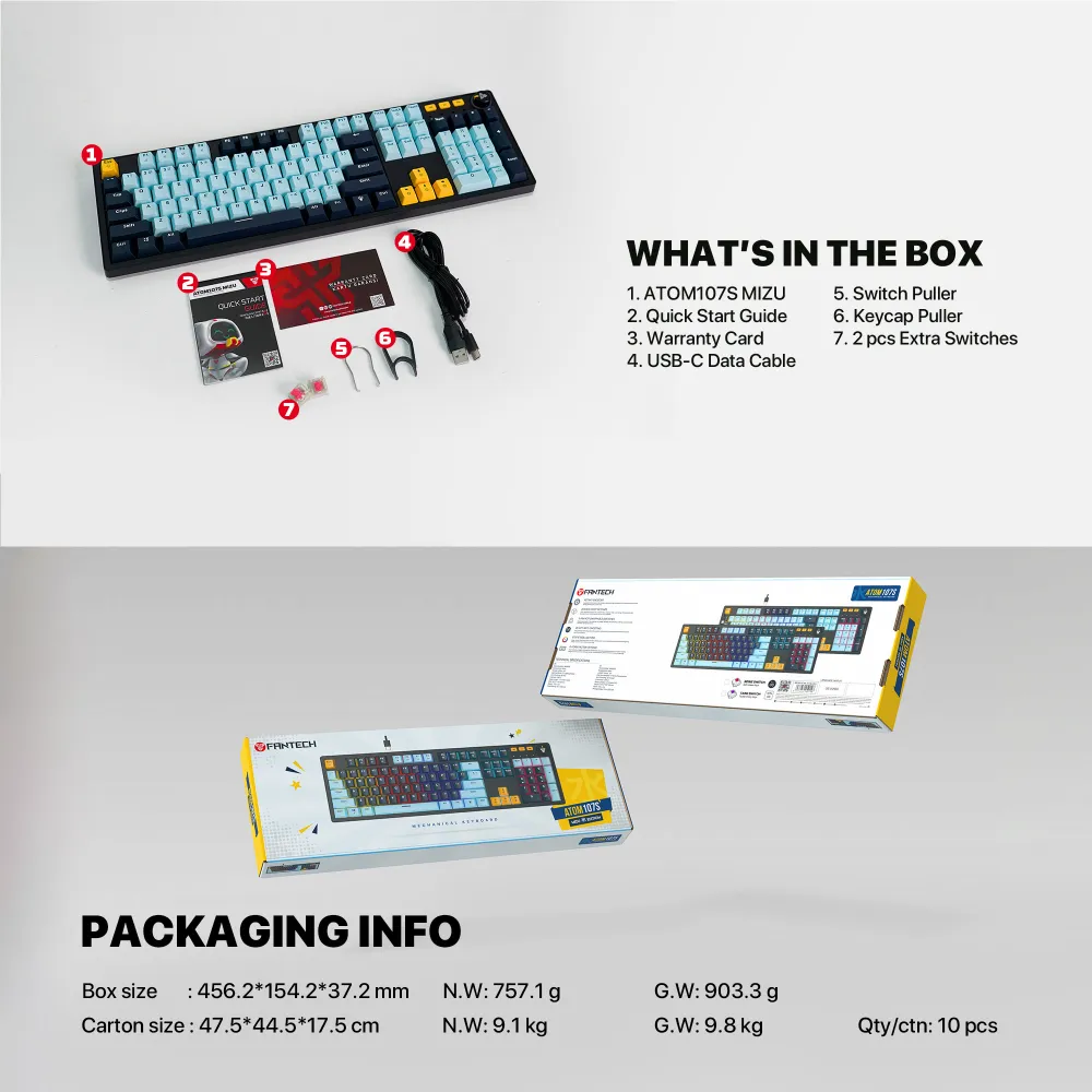 Tastatura Mehanicka Gaming Fantech MK893S RGB Atom 107S MIZU Blue (Taro switch)