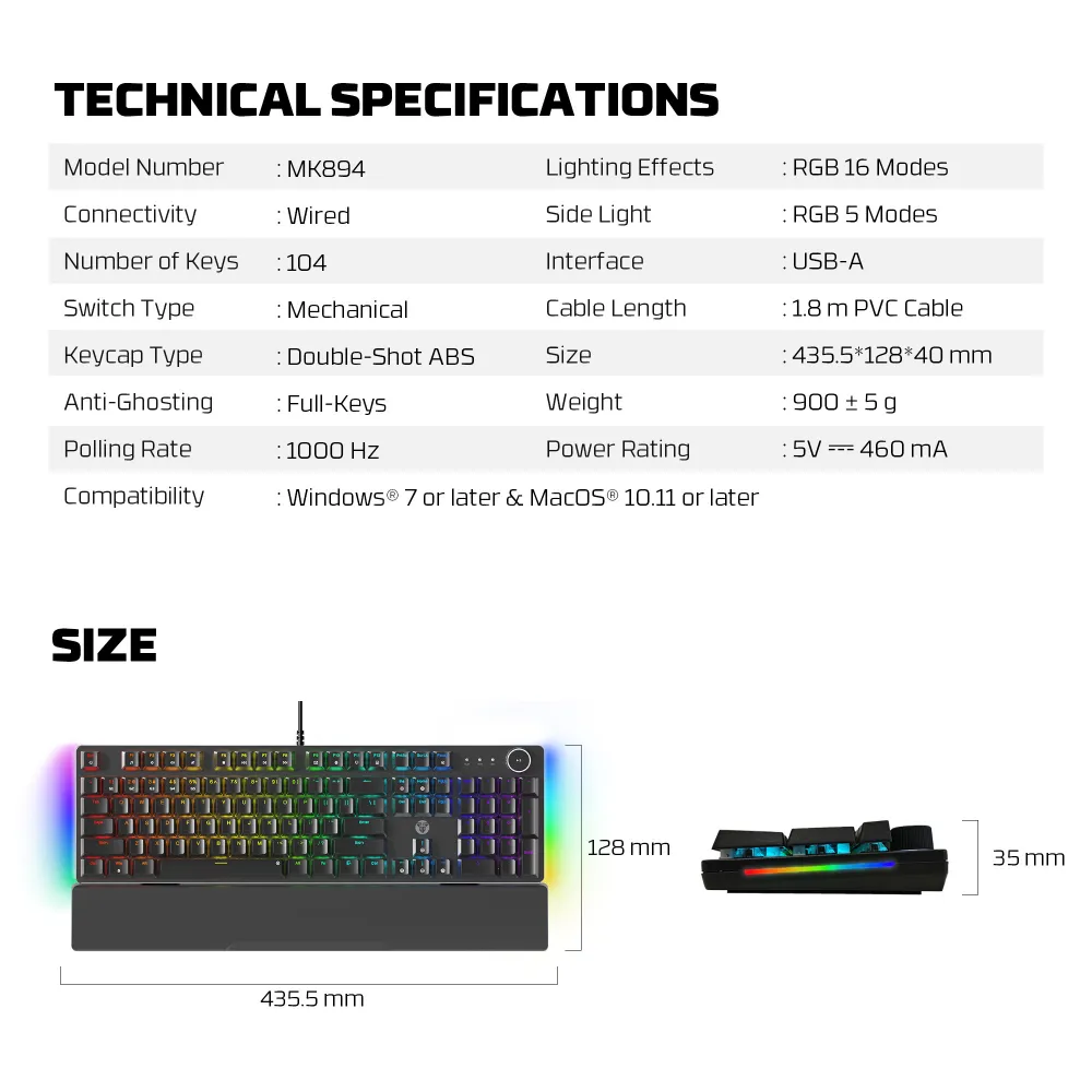 Tastatura Mehanicka Gaming Fantech MK894 RGB Maxpower II bela (yellow zest switch)