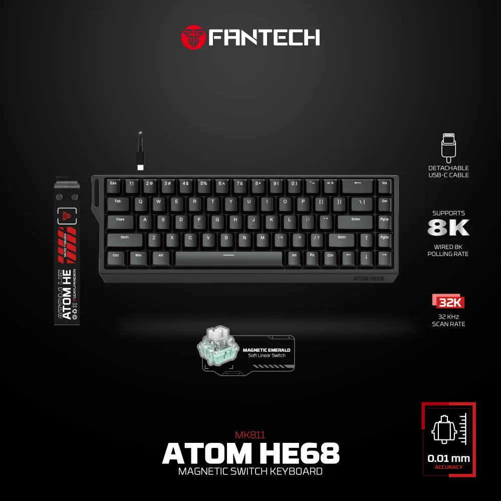 Tastatura Wired Magnetic Gaming Fantech MK811 RGB Atom HE68 crna (emerald switch)