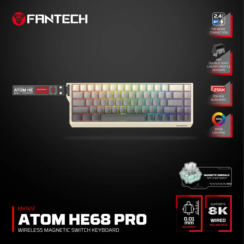 Tastatura Wired Magnetic Gaming Fantech MK922 Atom HE68 Pro Retro bez (emerald switch)