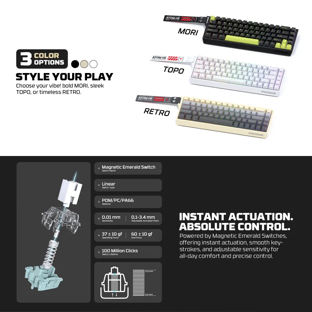 Tastatura Wired Magnetic Gaming Fantech MK922 Atom HE68 Pro Retro bez (emerald switch)