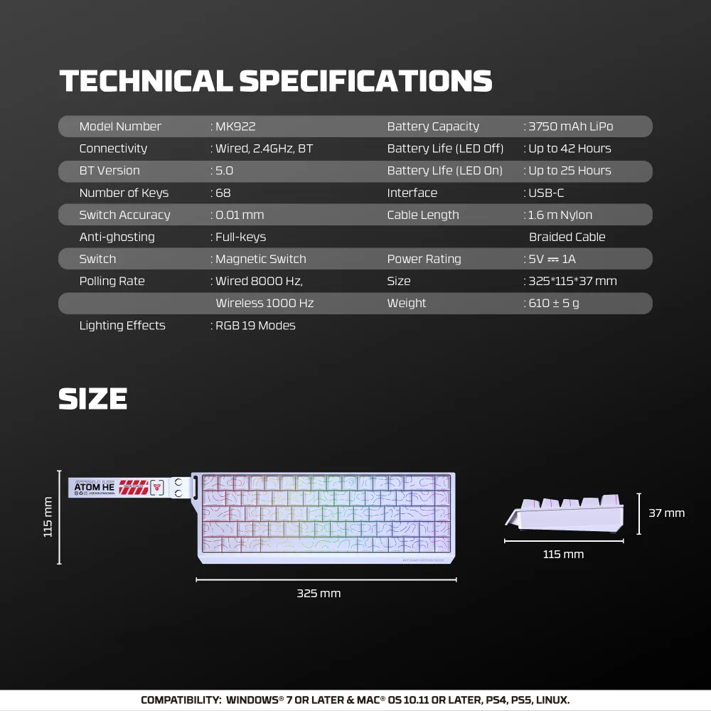 Tastatura Wired Magnetic Gaming Fantech MK922 Atom HE68 Pro Retro bez (emerald switch)