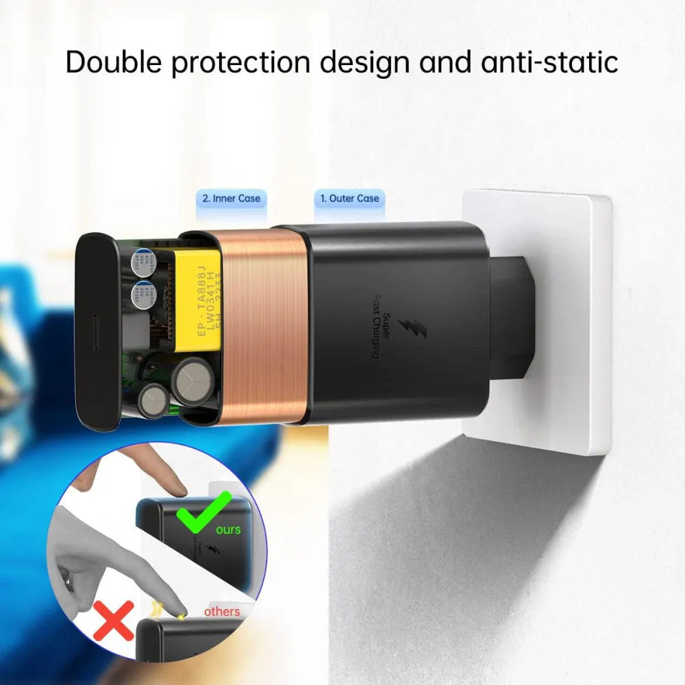 Kucni punjac PD Fast charger 45W redizajn za Samsung sa PD Type C kablom CE crni