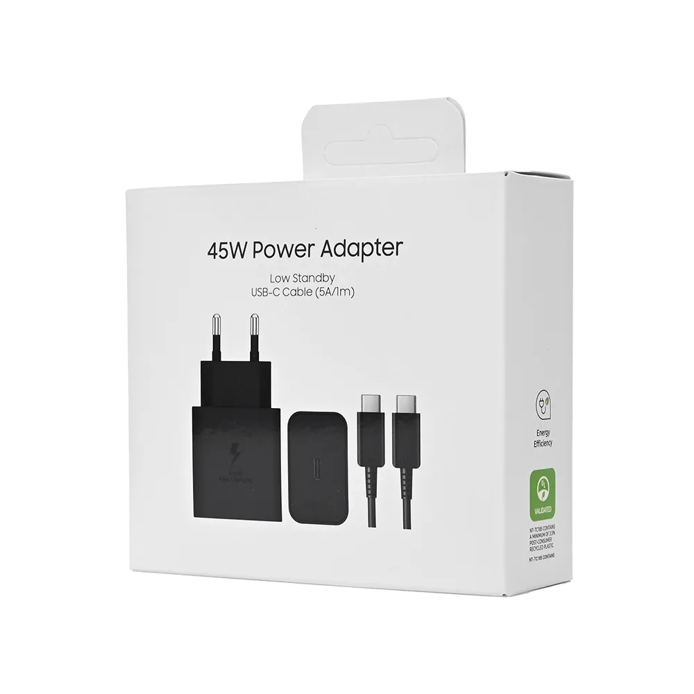 Kucni punjac PD Fast charger 45W redizajn za Samsung sa PD Type C kablom CE crni