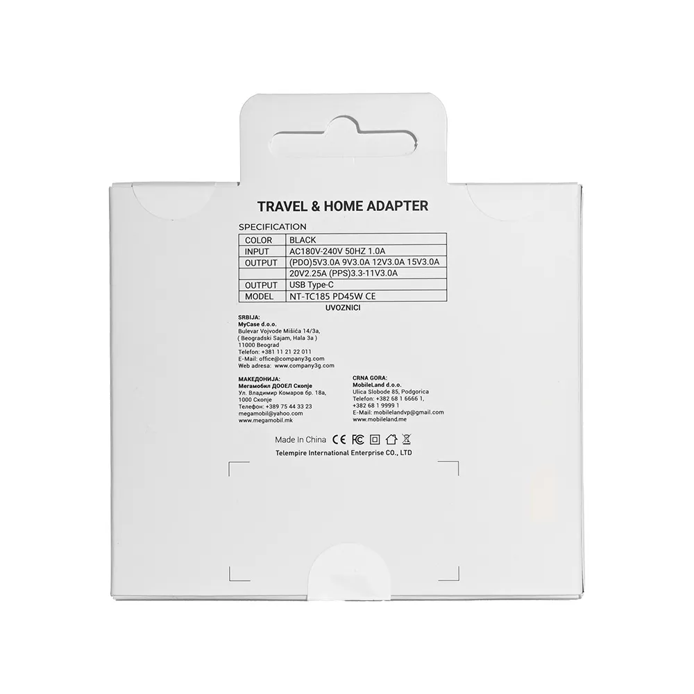 Kucni punjac PD Fast charger 45W redizajn za Samsung sa PD Type C kablom CE crni