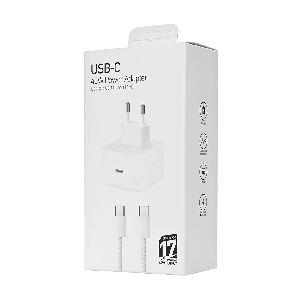 Kucni punjac PD Fast charger 40W za iPhone 17 sa PD Type C kablom CE beli