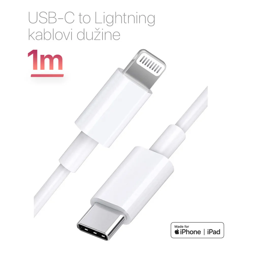 Data kabl L za iPhone 11-14 Type C na Lightning beli 1m