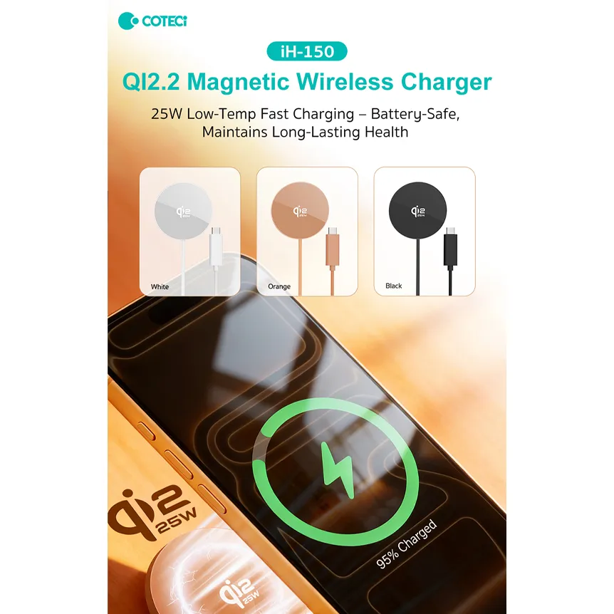 Wireless punjac magnetic Coteci iH-150 Qi2.2 25W narandzasti