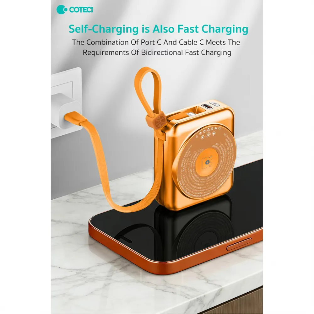 Power bank prenosiva baterija magnetic Coteci iH-145 3u1 narandzasta